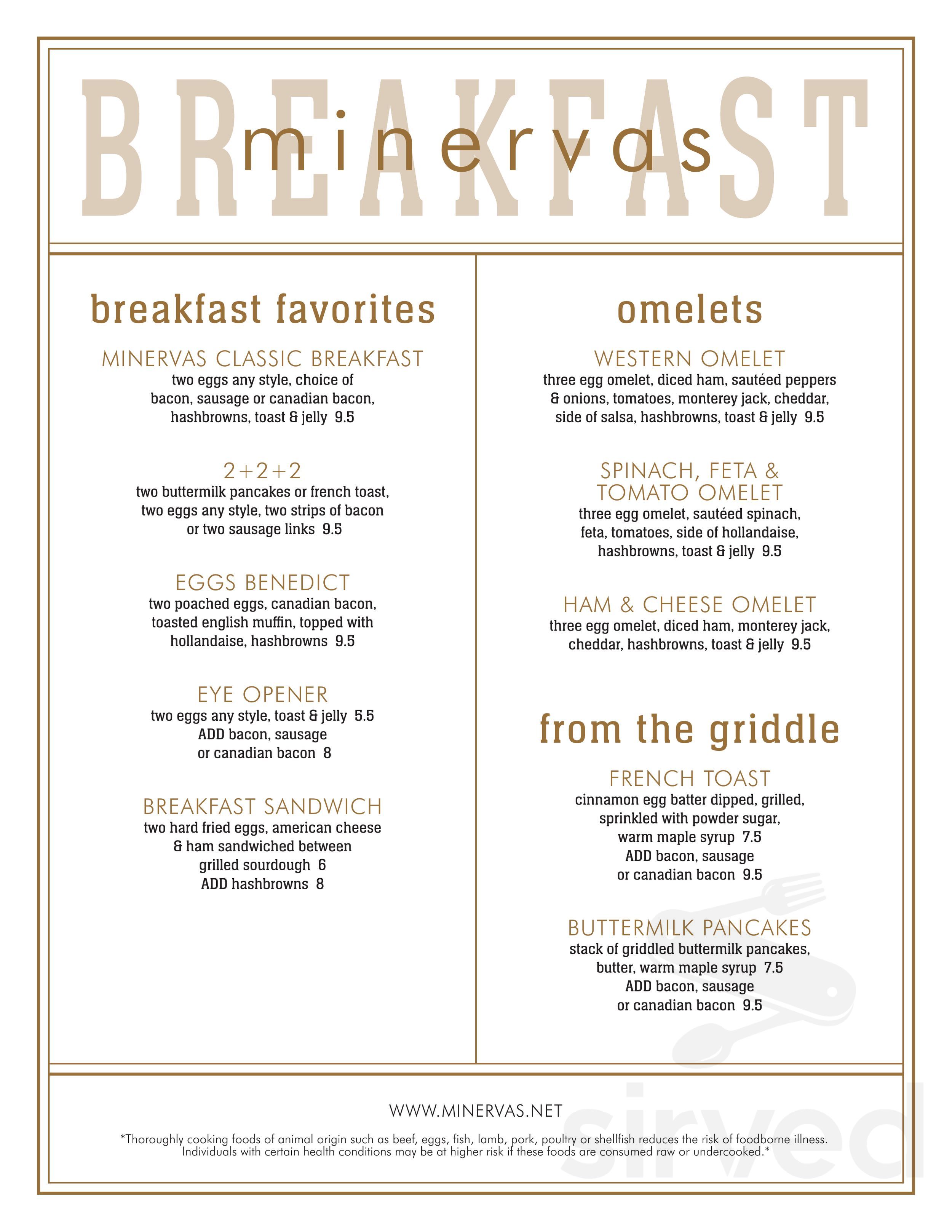 Minervas Restaurant & Bar menu in Aberdeen, South Dakota, USA