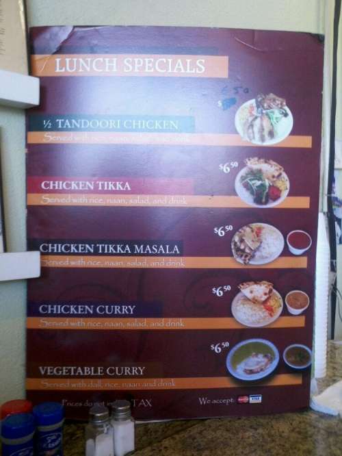 Chutneys menu in Los Angeles, California, USA