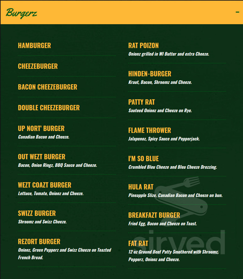 Menu Ratz Menu - Buffalo City WI's River Ratz Saloon | Sirved