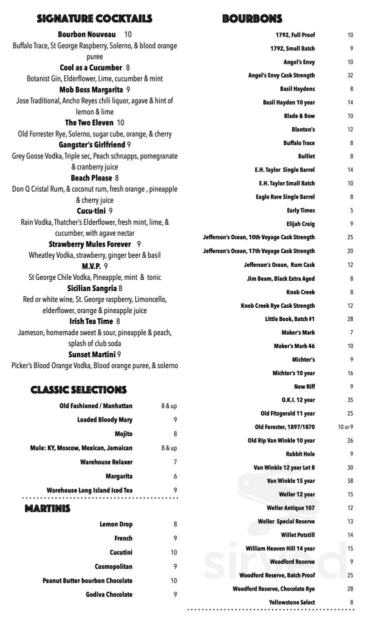 Menu Paducah KY's Pizza Warehouse Sirved