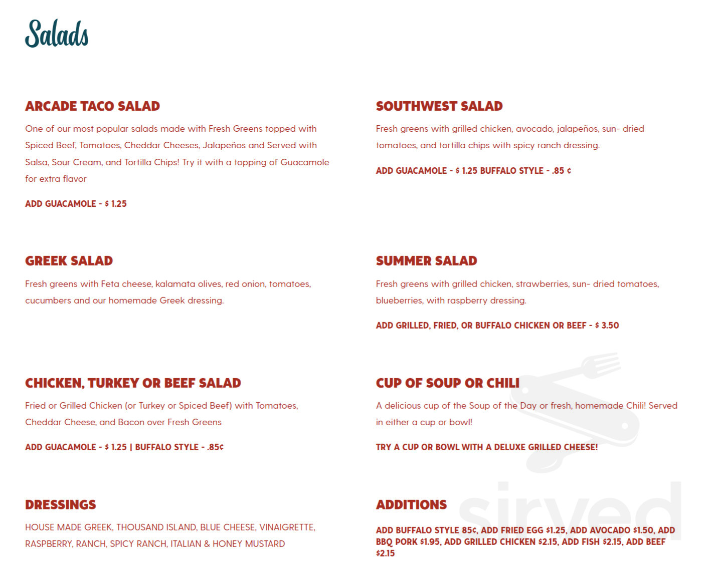 Menu - Memphis TN's The Arcade Restaurant | Sirved