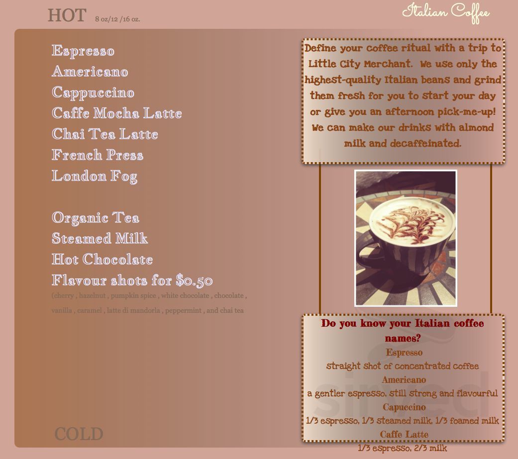 Little City Merchant drink menu in Enderby, British Columbia