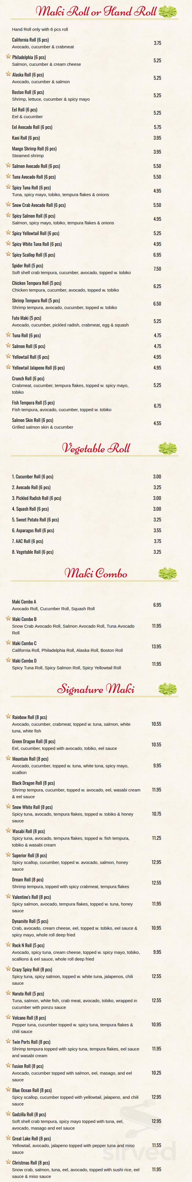 Wasabi Duluth menu in Duluth, Minnesota