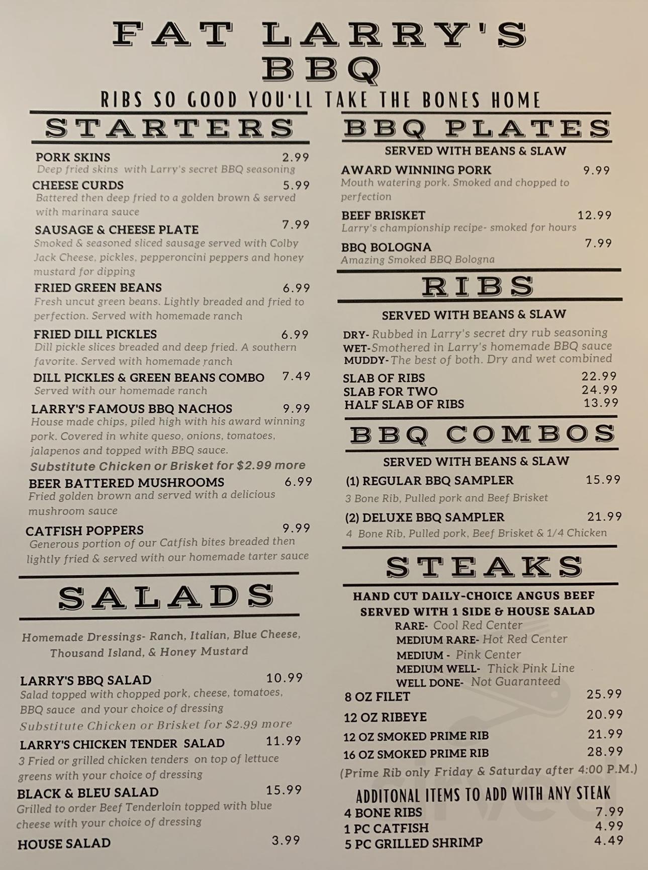 Fat Larry's menu in Bartlett, Tennessee, USA