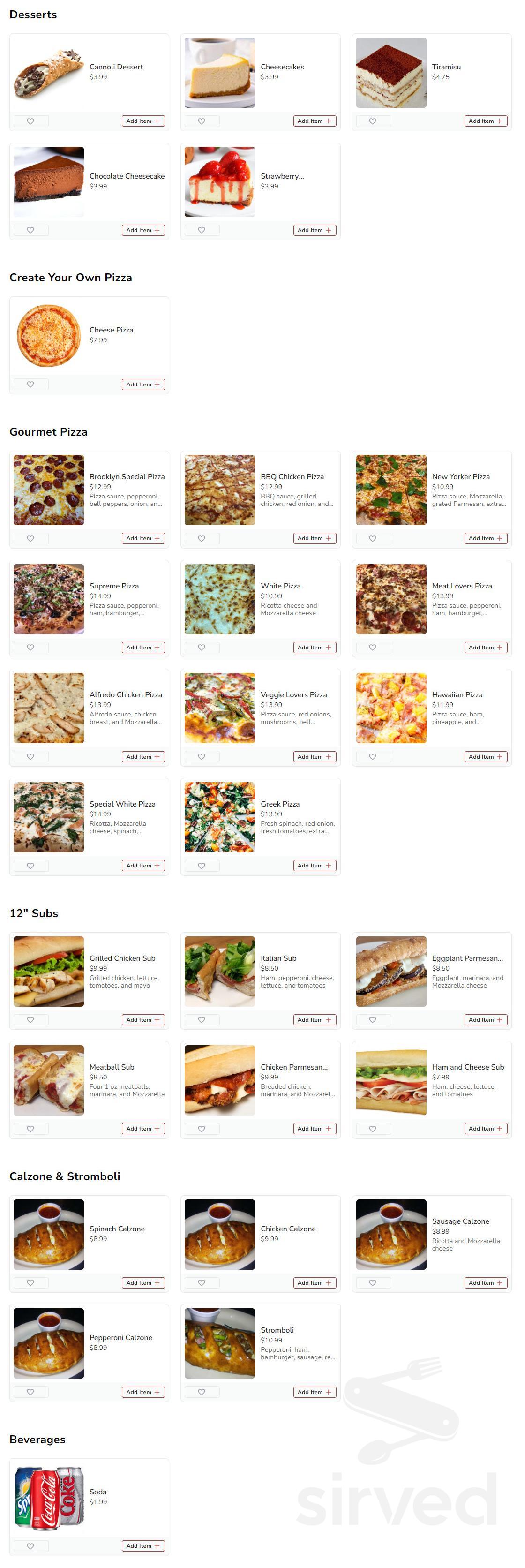 Hurst Menu Brooklyn Pizzeria menu in Hurst, Texas, USA