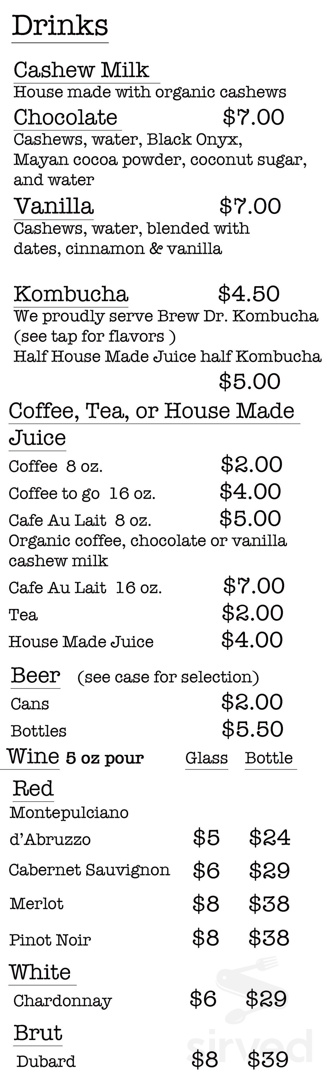 Vtopia All Vegan Restaurant & Cheese Shop drink menu in Portland, Oregon