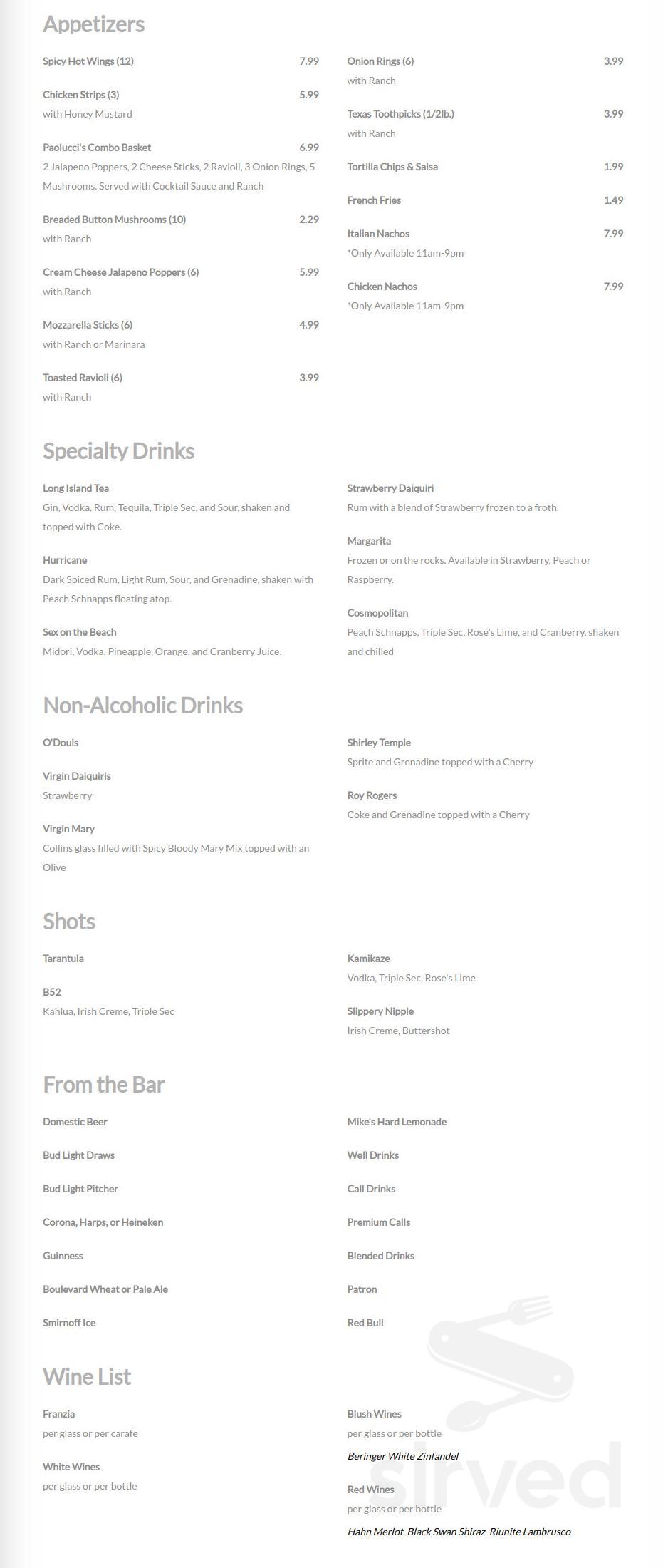 Paolucci Restaurant, Deli & Lounge menu in Atchison, Kansas, USA