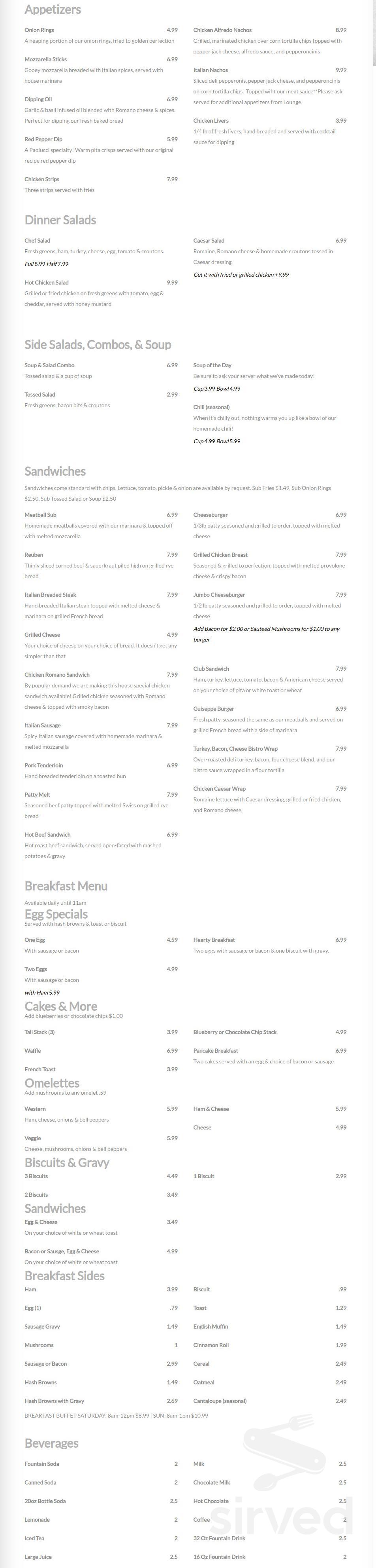 Paolucci Restaurant, Deli & Lounge menu in Atchison, Kansas, USA