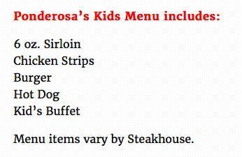 Ponderosa Steakhouse menu in Jacksonville, Illinois, USA