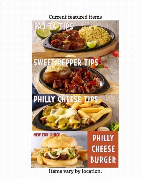 Ponderosa Steakhouse menu in Jacksonville, Illinois, USA