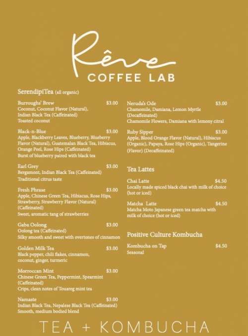 Rêve Coffee Lab BTR menu in Baton Rouge, Louisiana, USA