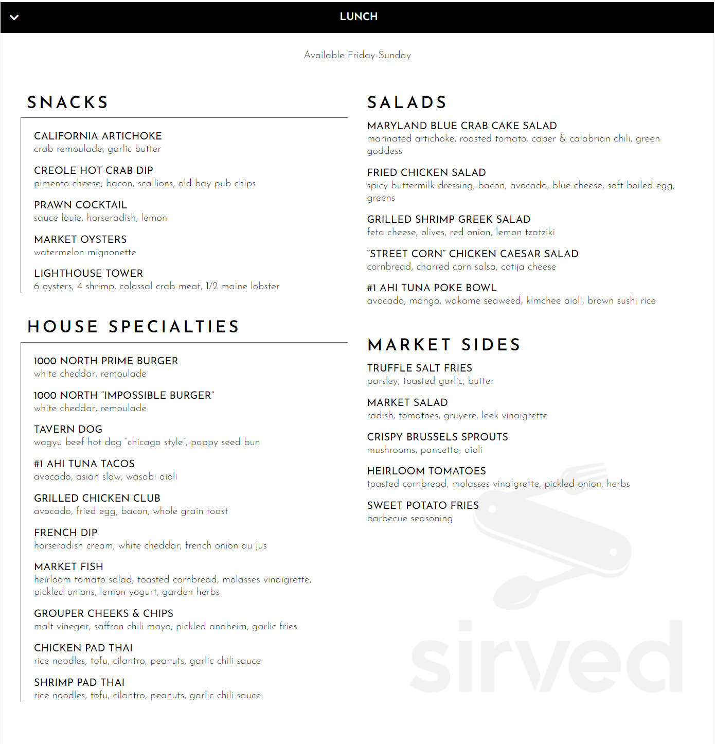 Menu for 1000 NORTH in Jupiter, FL | Sirved