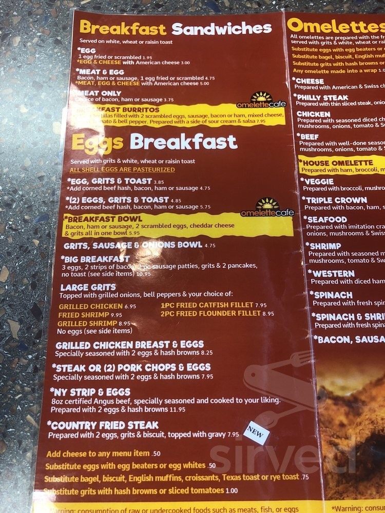 Menu for Omelette Café in Hinesville, United States