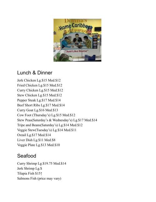 Donna's Home Caribbean Restaurant menu in Hawthorne, California, USA