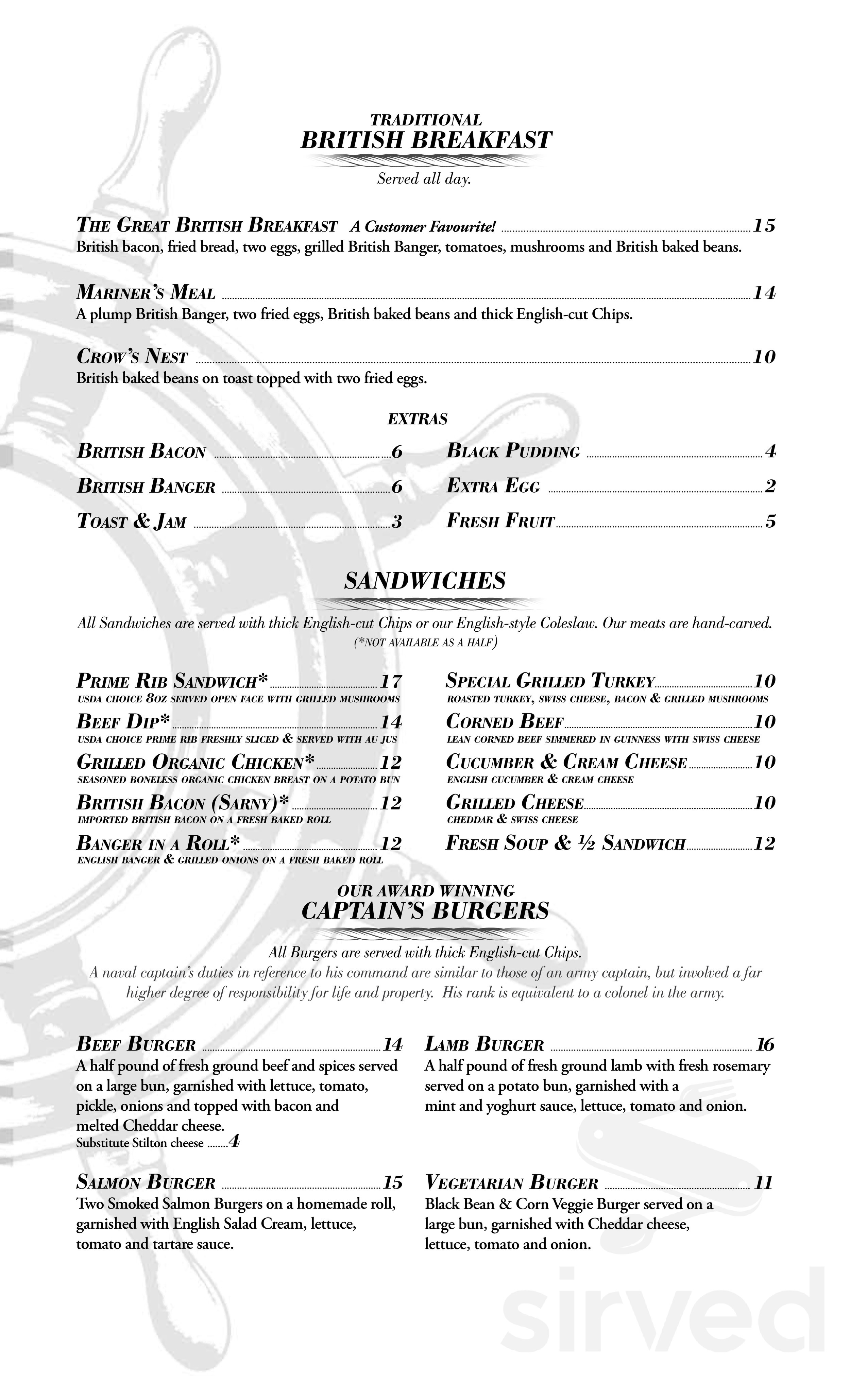 The Olde Ship menu in Fullerton, California, USA