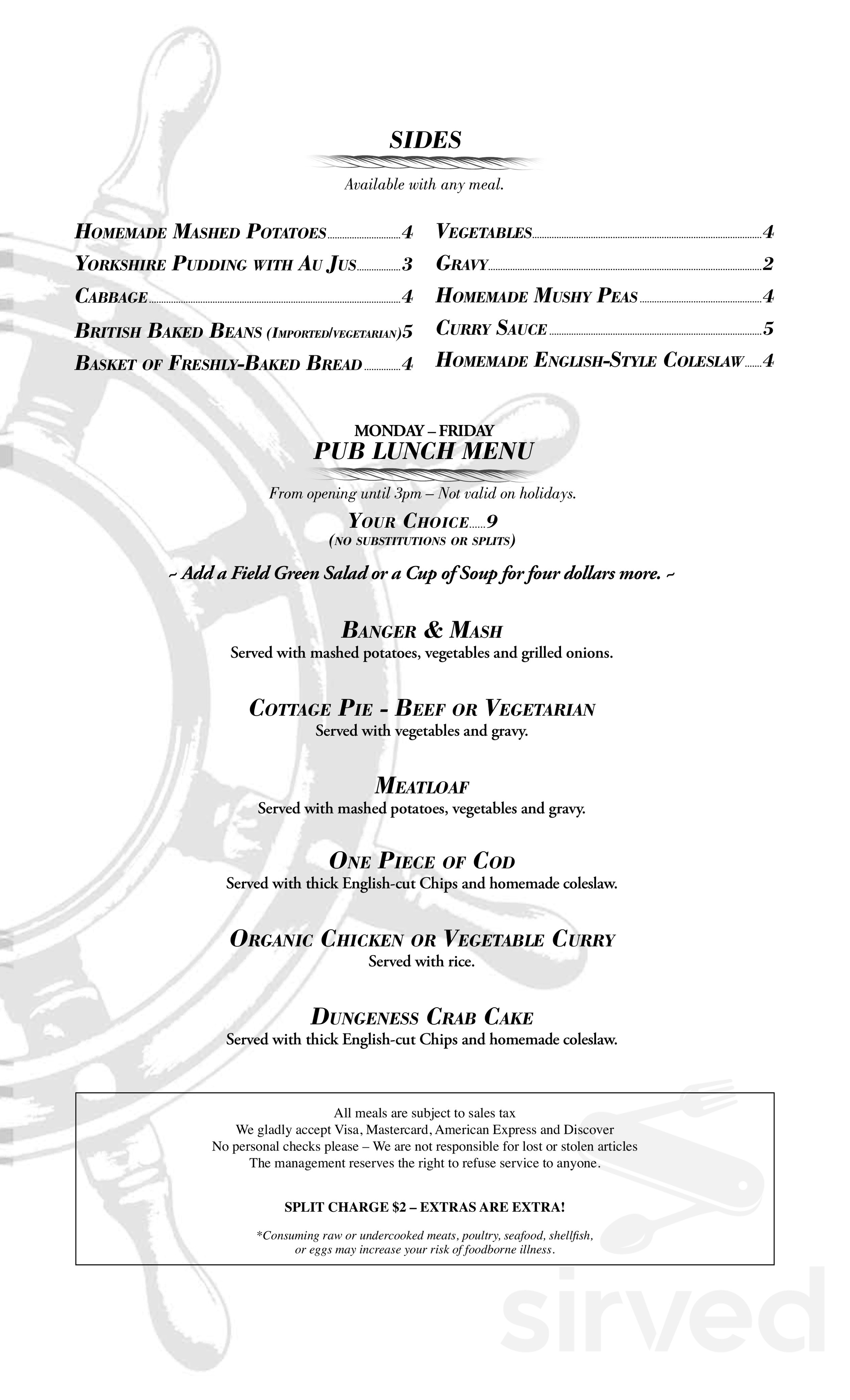The Olde Ship menu in Fullerton, California, USA