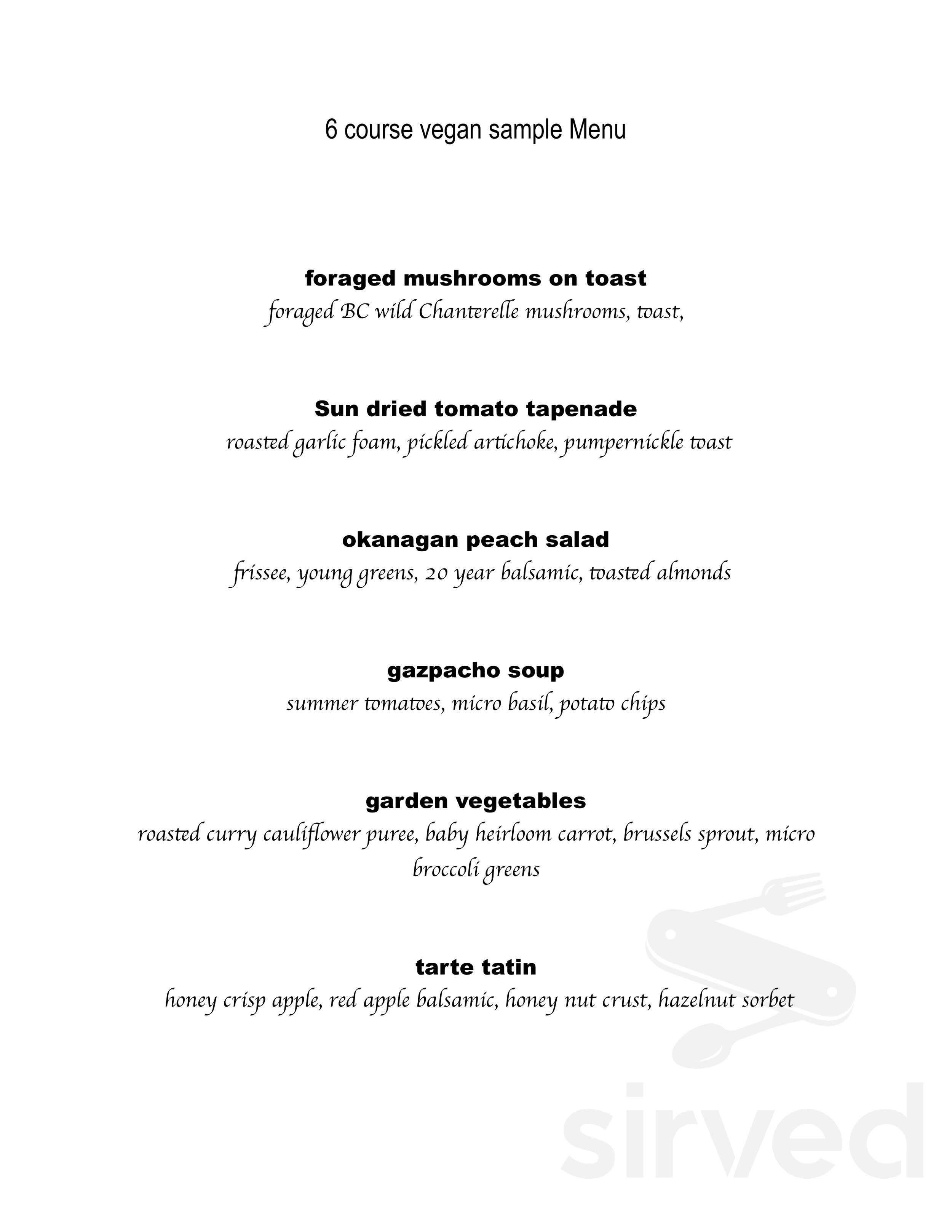 Green Artichoke Private Chef and Catering Services menu in Victoria, British Columbia