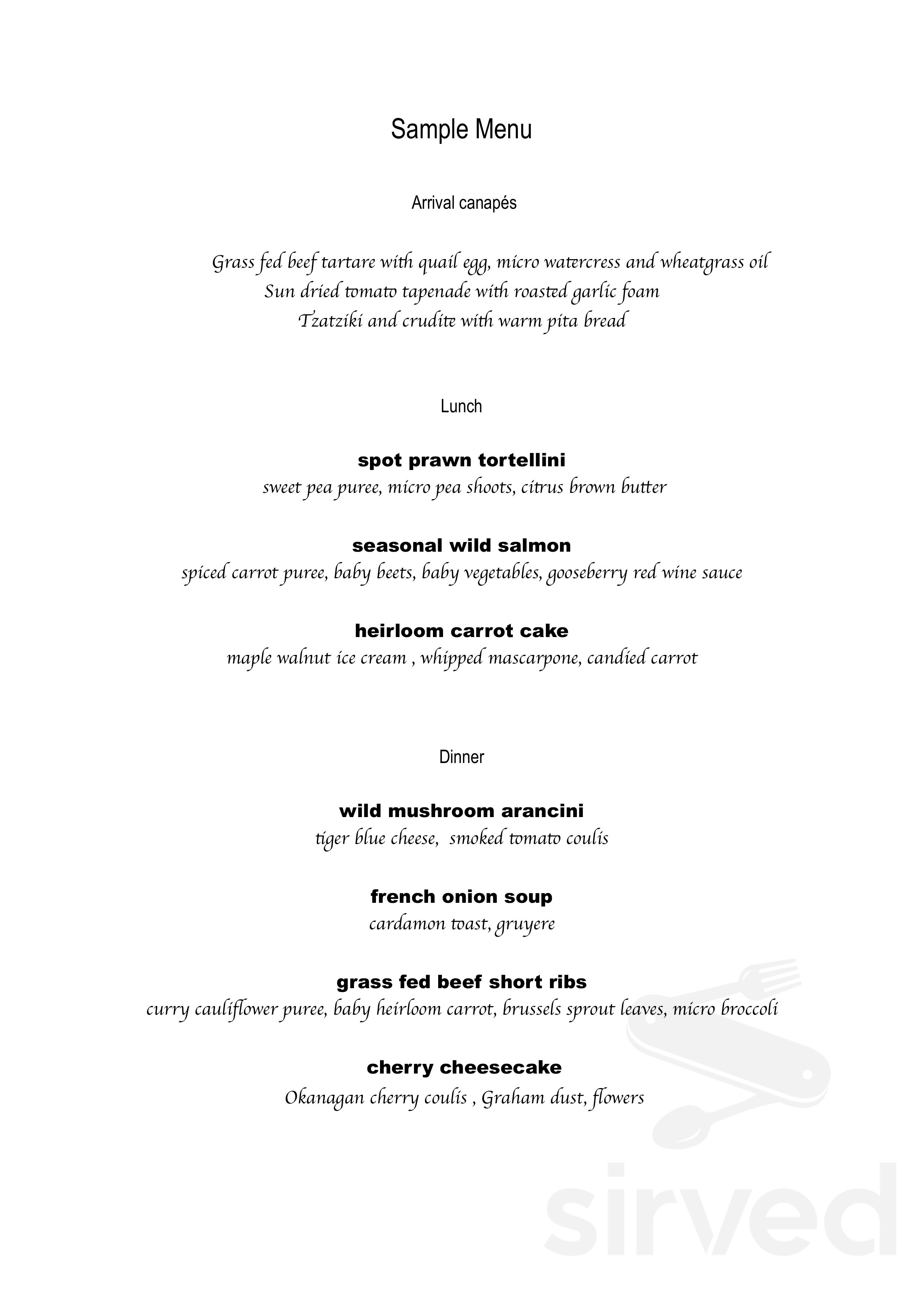 Green Artichoke Private Chef and Catering Services menu in Victoria, British Columbia