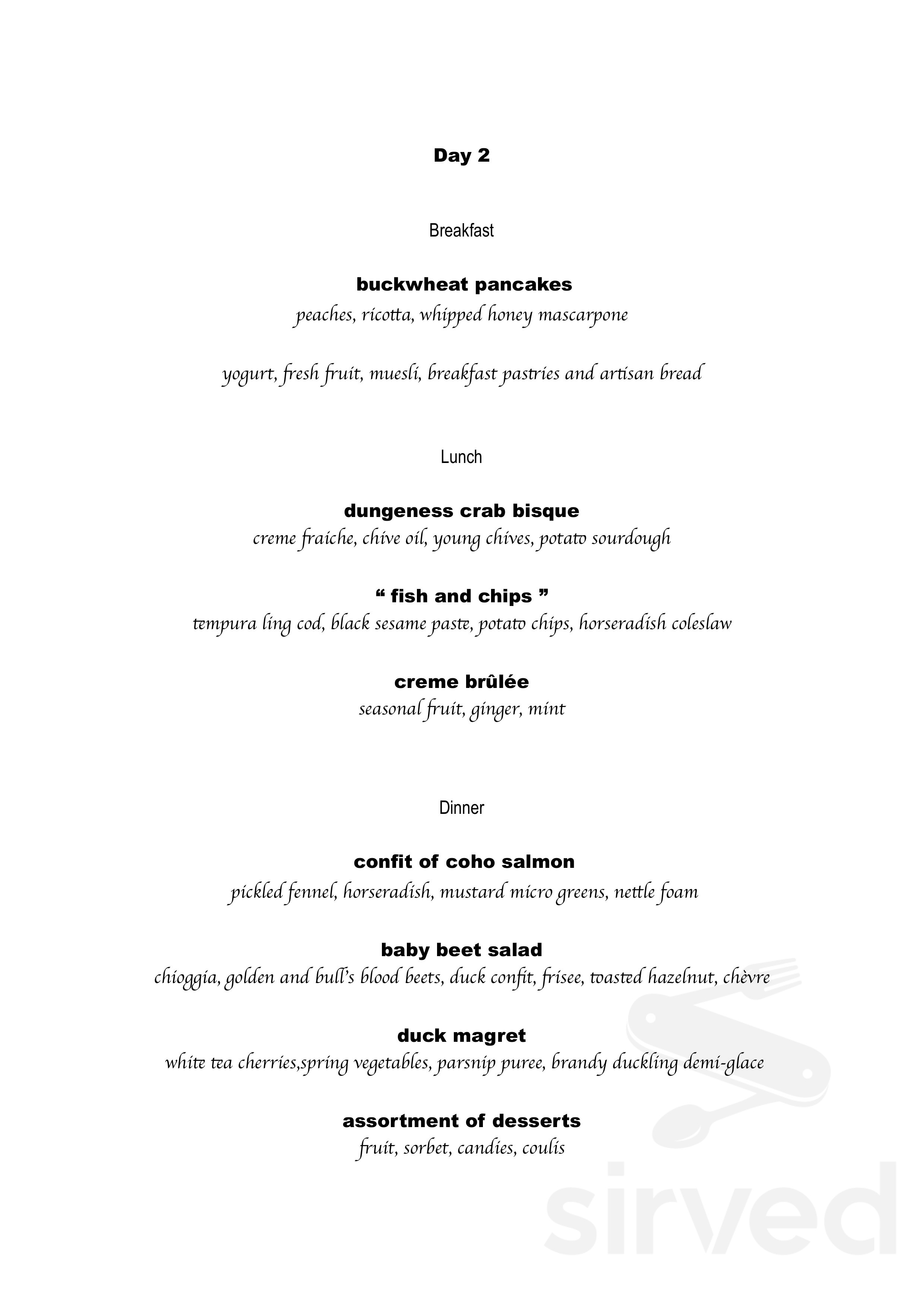 Green Artichoke Private Chef and Catering Services menu in Victoria, British Columbia