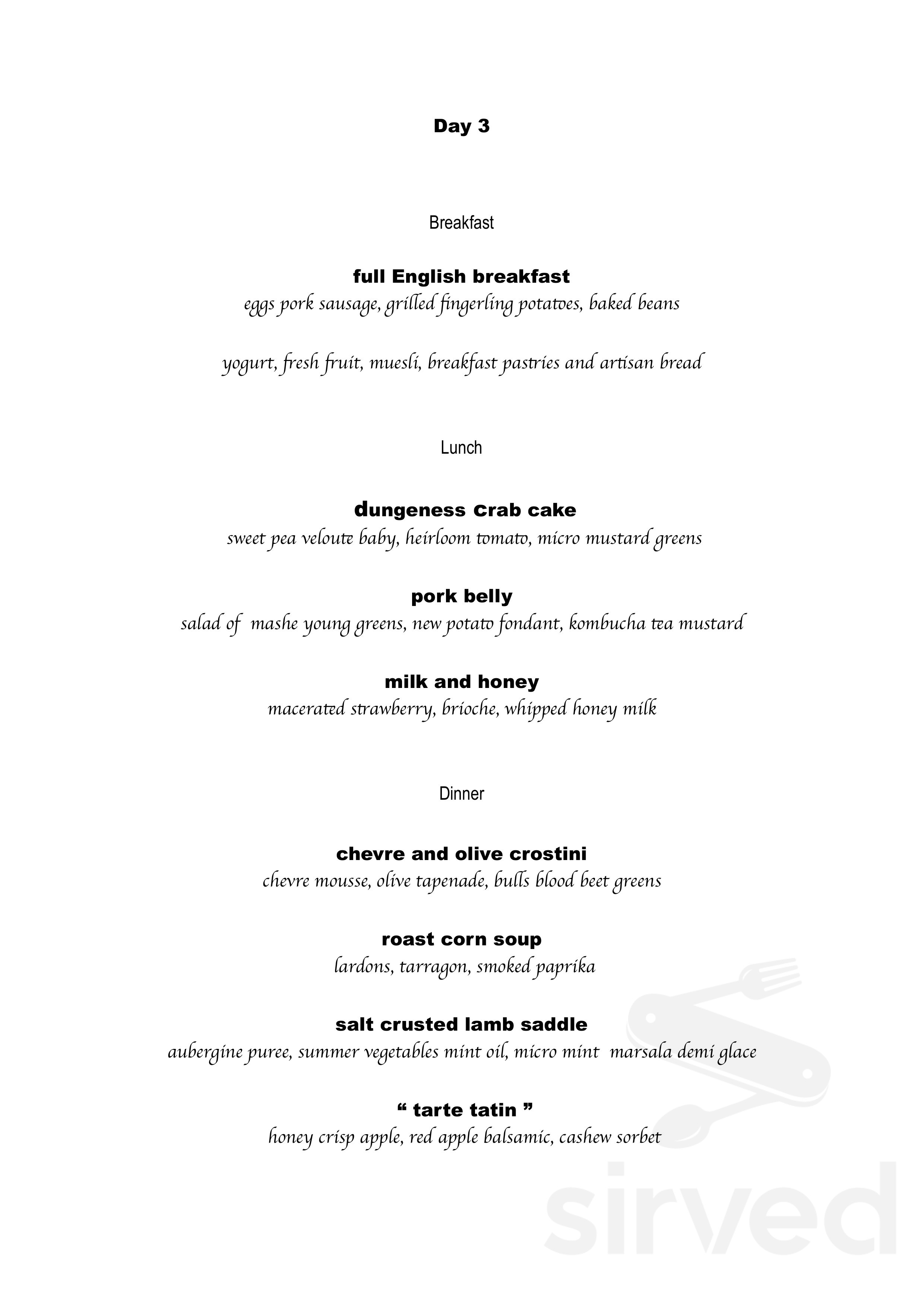 Green Artichoke Private Chef and Catering Services menu in Victoria, British Columbia