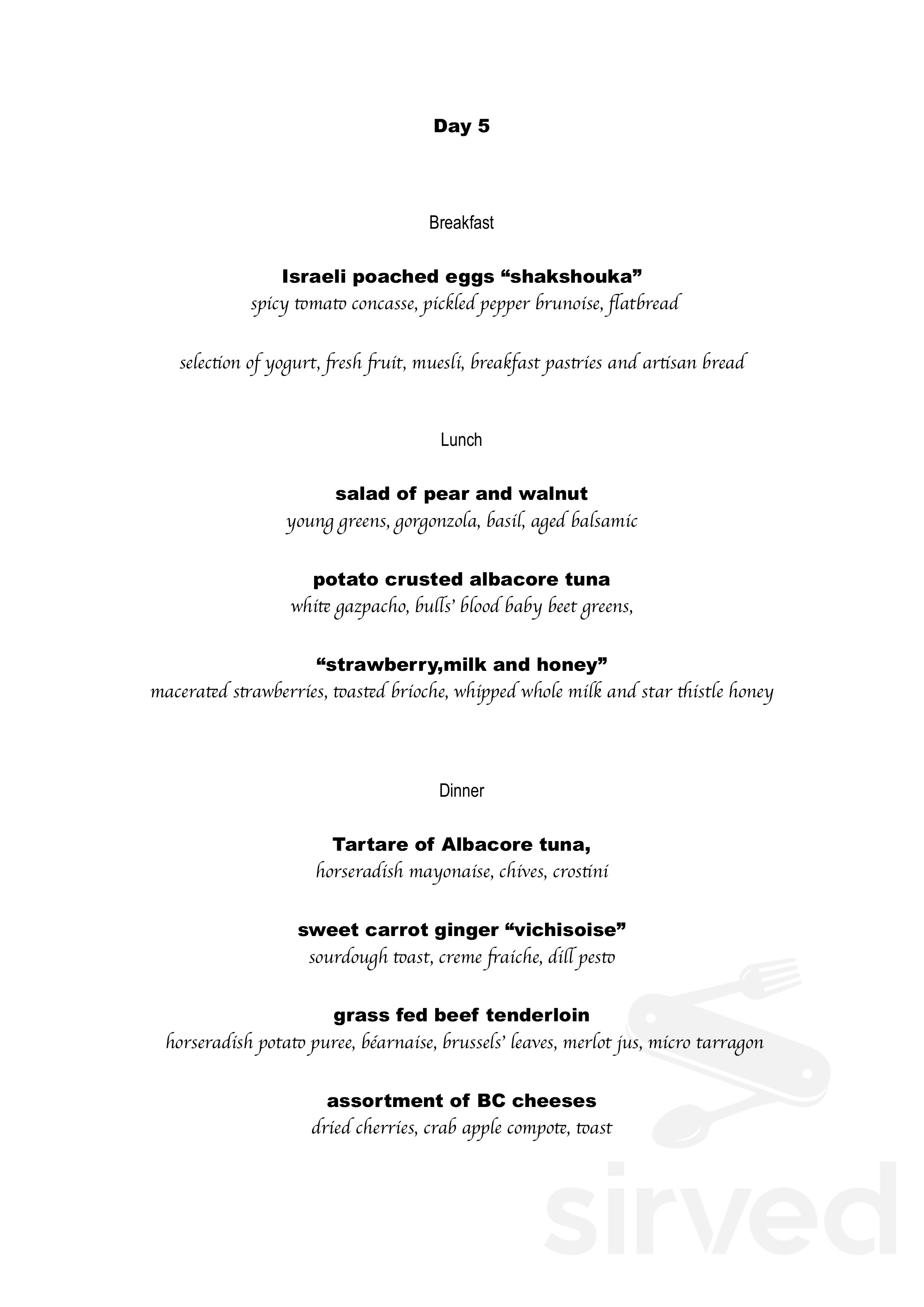 Green Artichoke Private Chef and Catering Services menu in Victoria, British Columbia