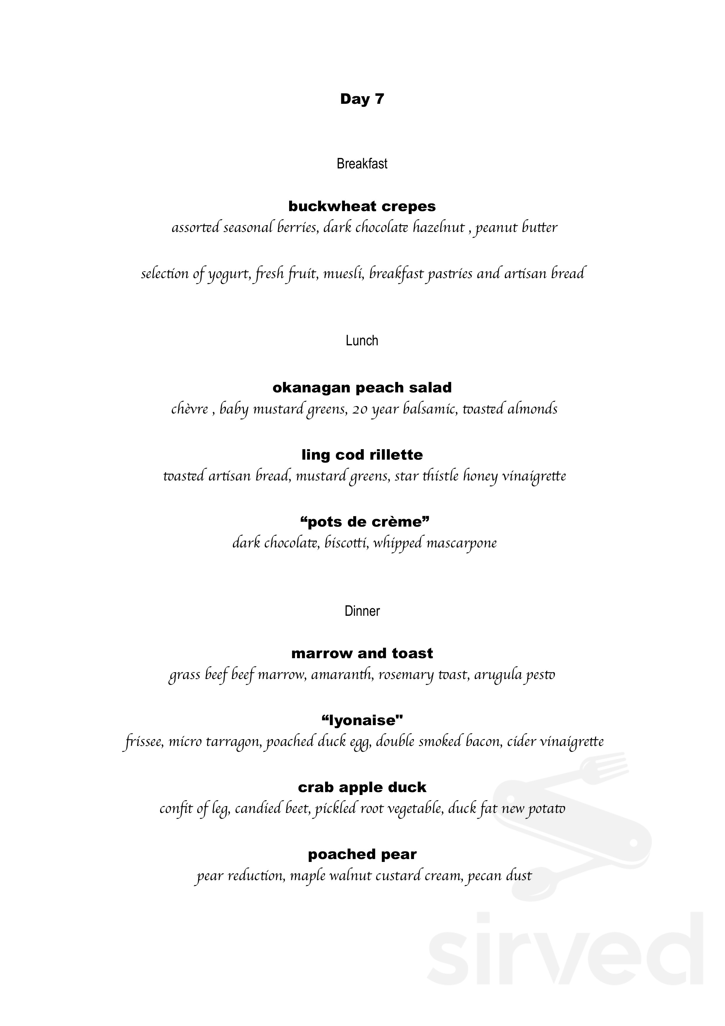 Green Artichoke Private Chef and Catering Services menu in Victoria, British Columbia