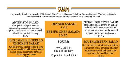 Menu for Haywood's Bar & Grill in Muncy, PA | Sirved