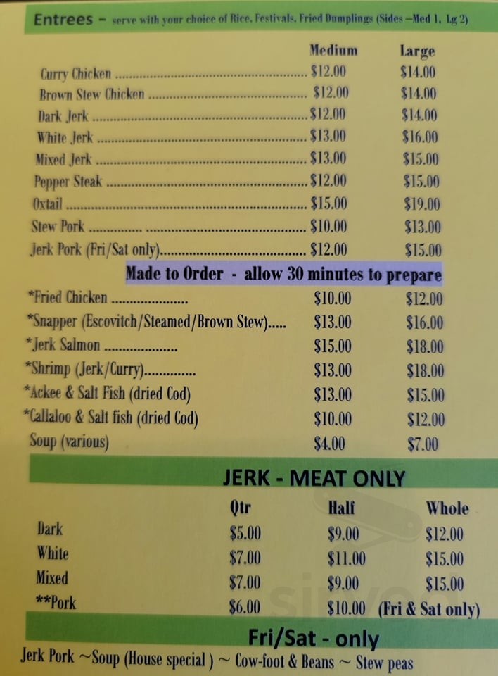 Saint Bess Jerk Hub menu in Norwich, Connecticut, USA