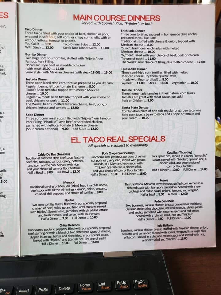 El Taco Real menus in Hammond, Indiana, United States