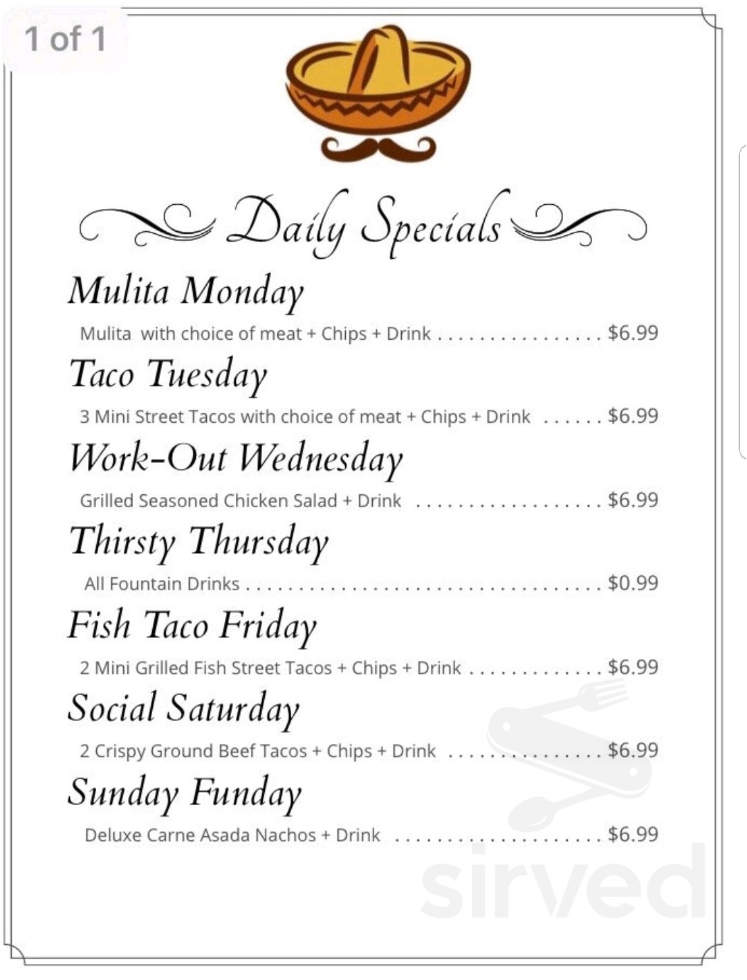 Casa de Papa Gourmet Tacos menu in Surprise, Arizona, USA