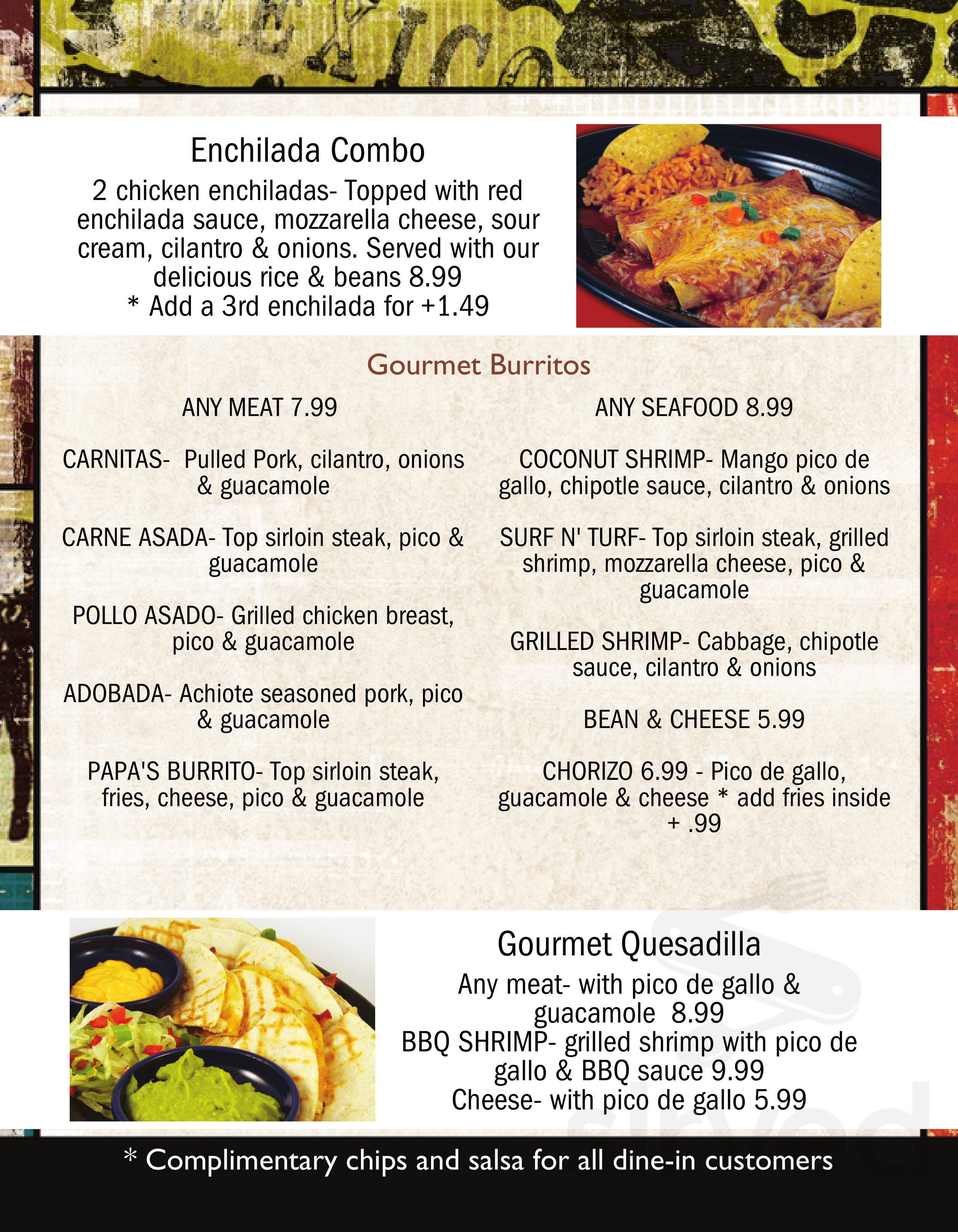 Casa de Papa Gourmet Tacos menu in Surprise, Arizona, USA