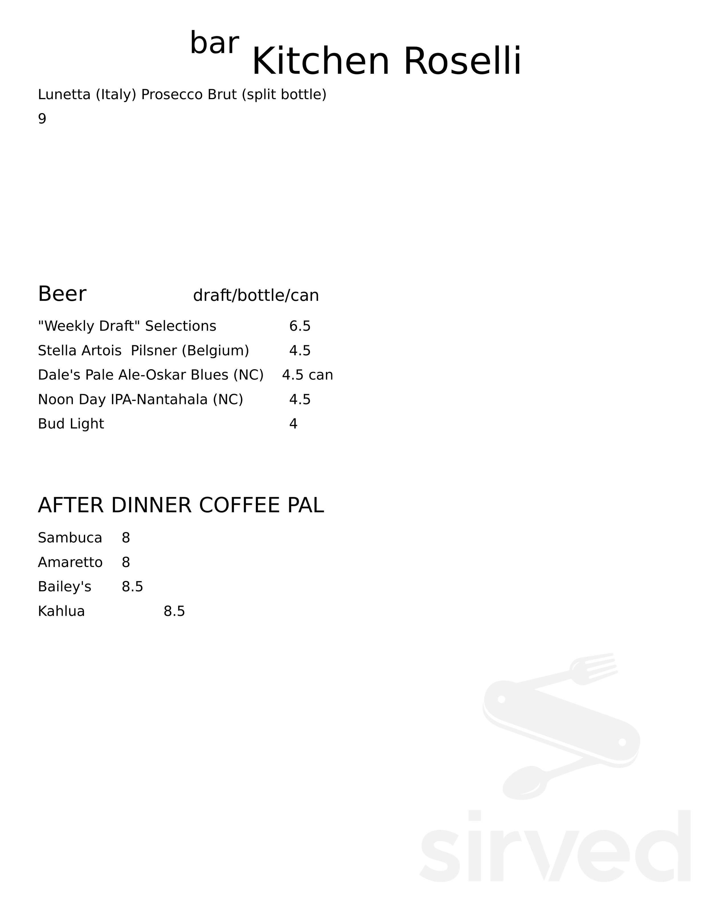 Kitchen Roselli menu in East Bend, North Carolina, USA