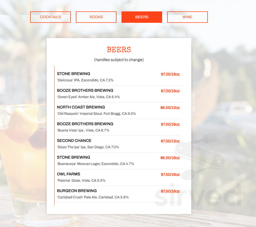 Flying Pig Pub & Kitchen beer menu in Oceanside, California