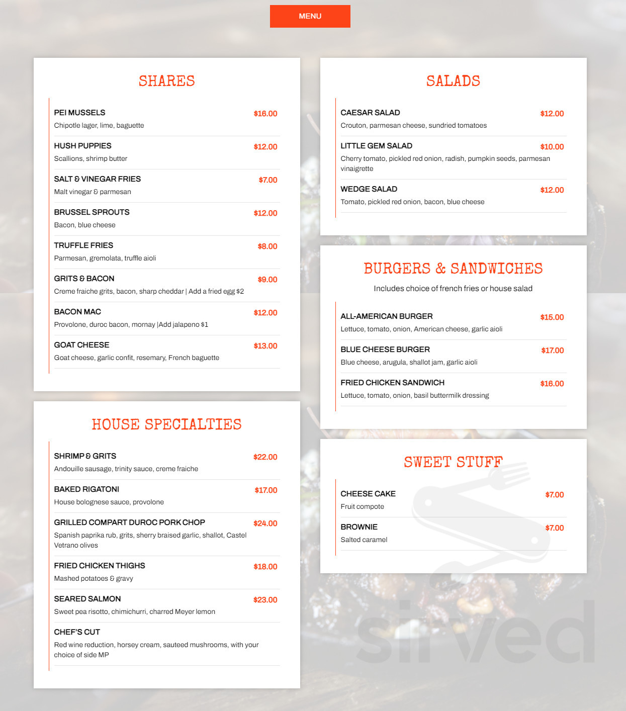 Flying Pig Pub & Kitchen menu in Oceanside, California