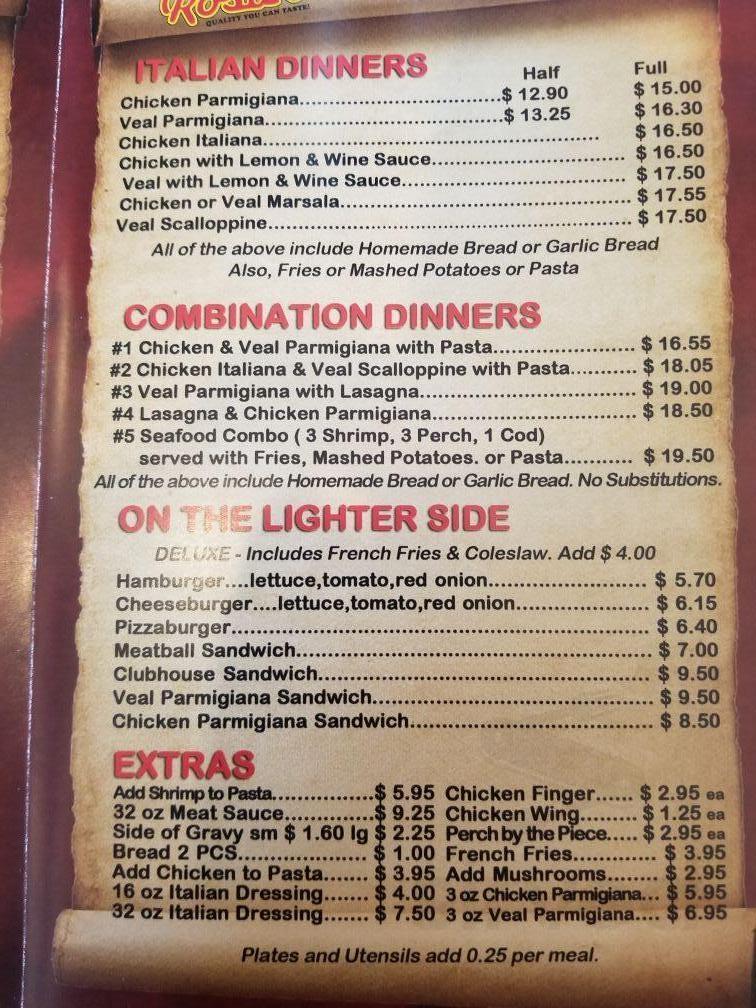 Rosa's Italian Restaurant menus in Amherstburg, Ontario, Canada