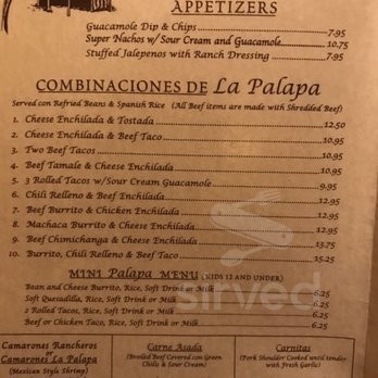 La Palapa Mexican Restaurant menu in Lakeside, California, USA