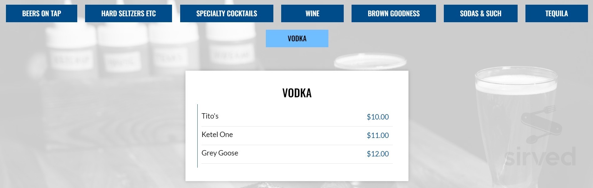 Pit & Tap menu in Wilmette, Illinois, USA