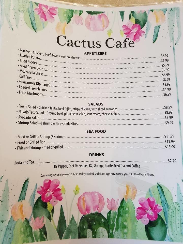 Cactus Cafe Menu In Elk City Oklahoma Usa