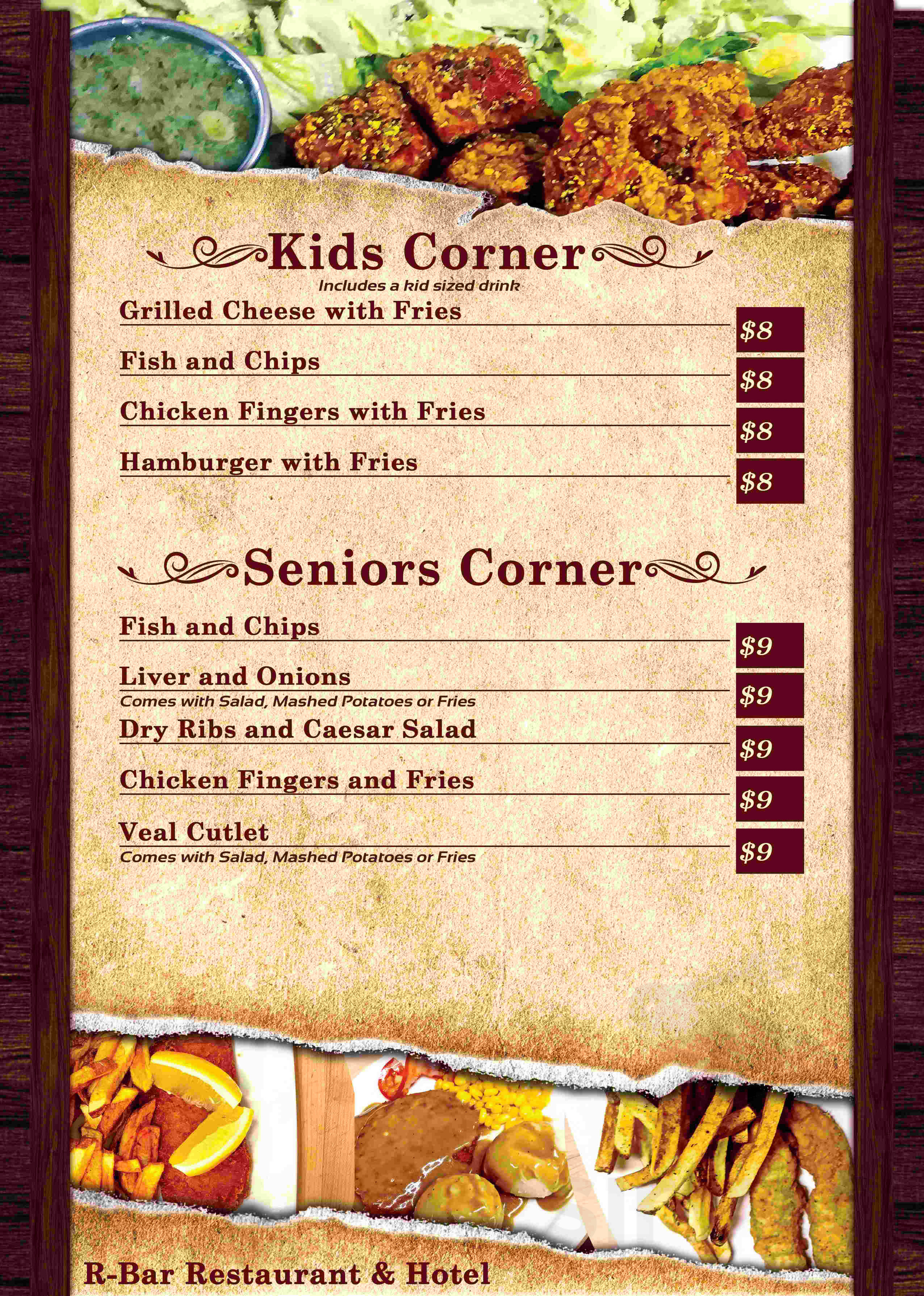 Menu for RBar Restaurant and Hotel in Radville, SK | Sirved