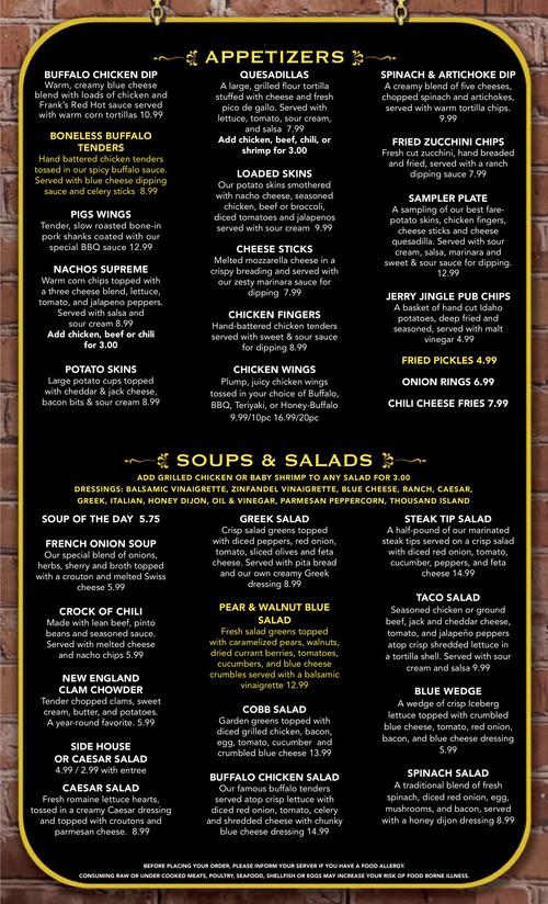 J J Grimsby & Co Restaurant and Pub menu in Stoneham, Massachusetts, USA