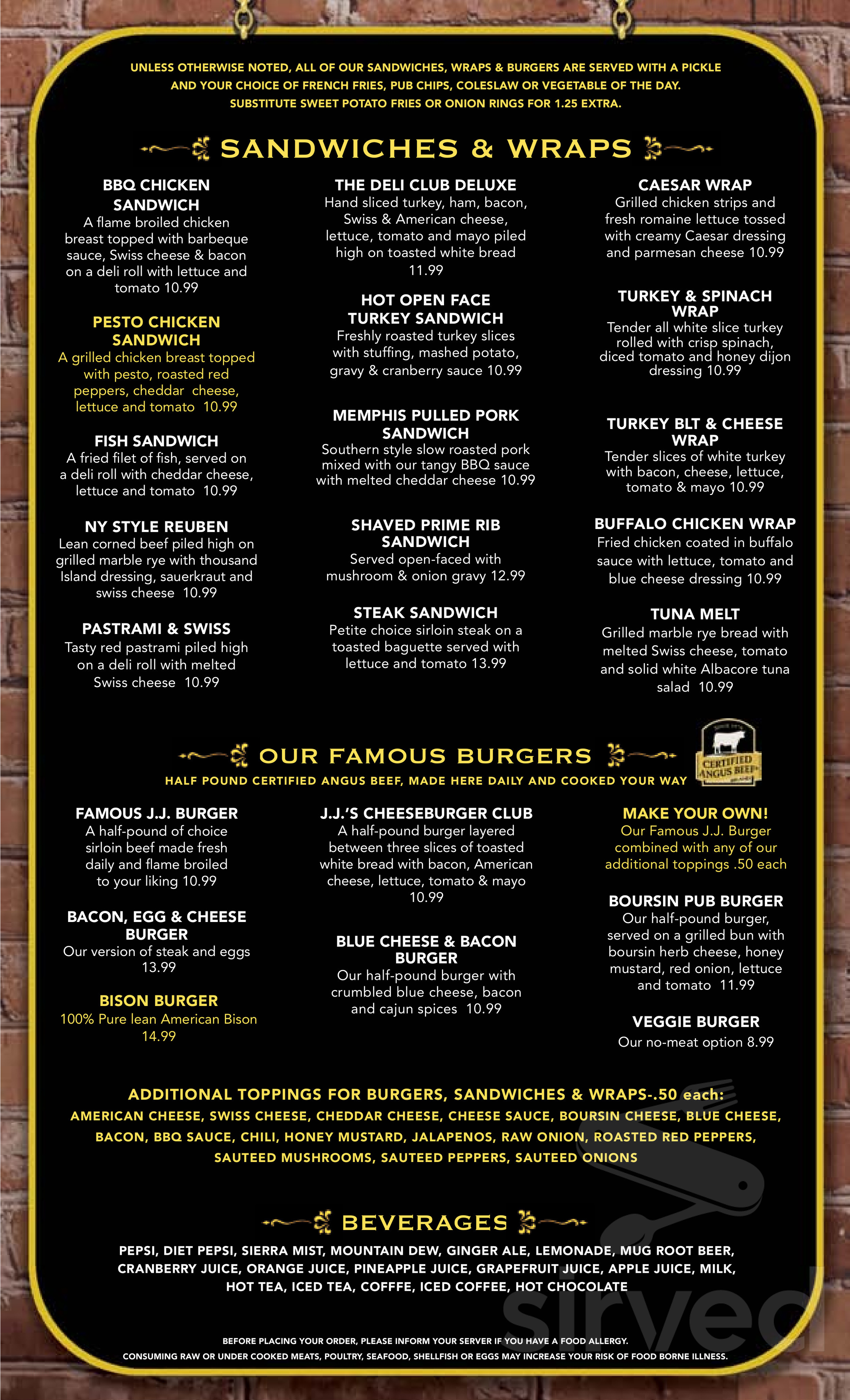 J J Grimsby & Co Restaurant and Pub menus in Stoneham, Massachusetts