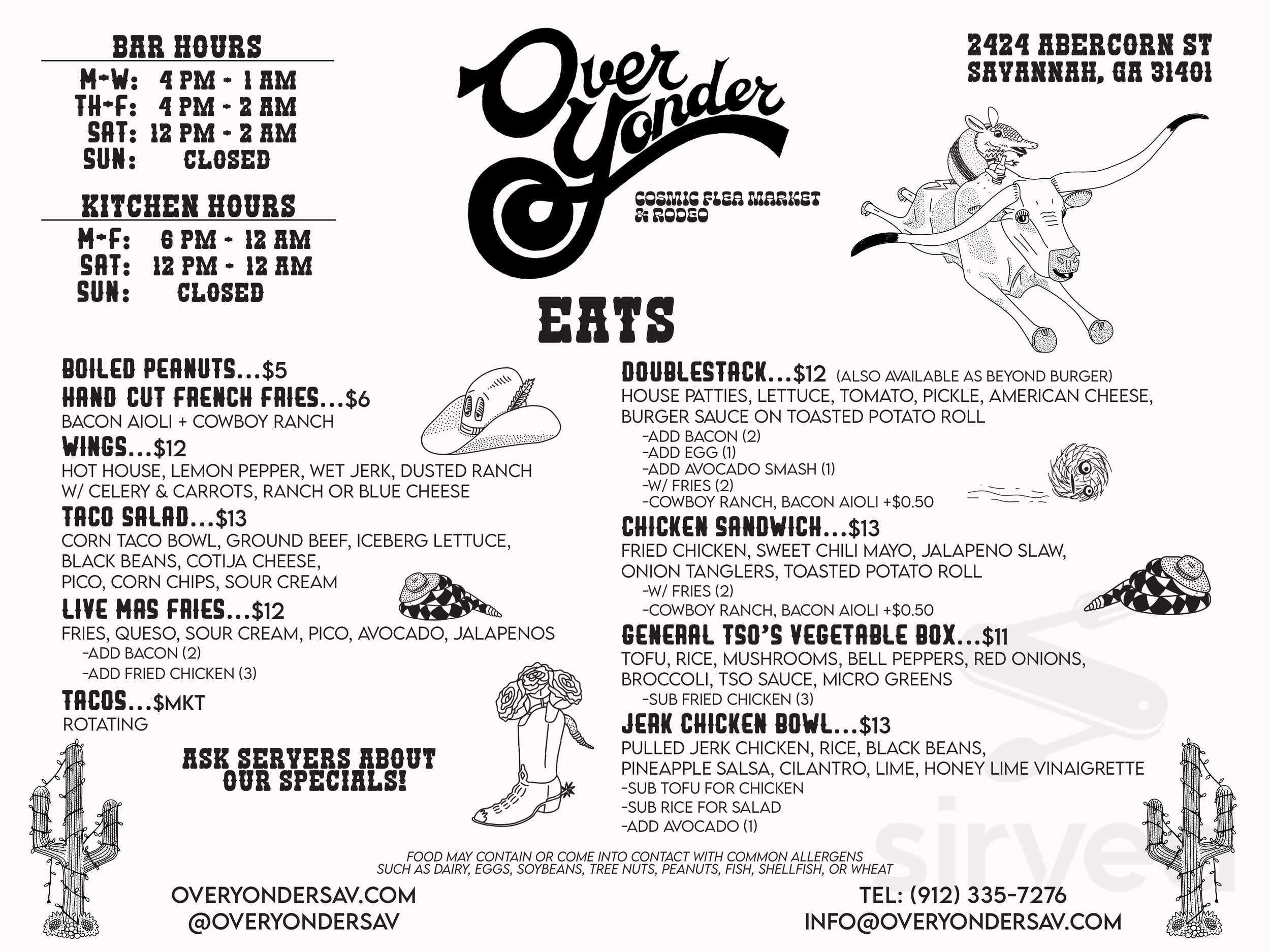 Menu for Over Yonder in Savannah, GA | Sirved