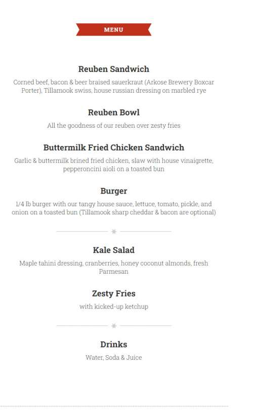 Reuben Haus menu in Palmer, Alaska, USA