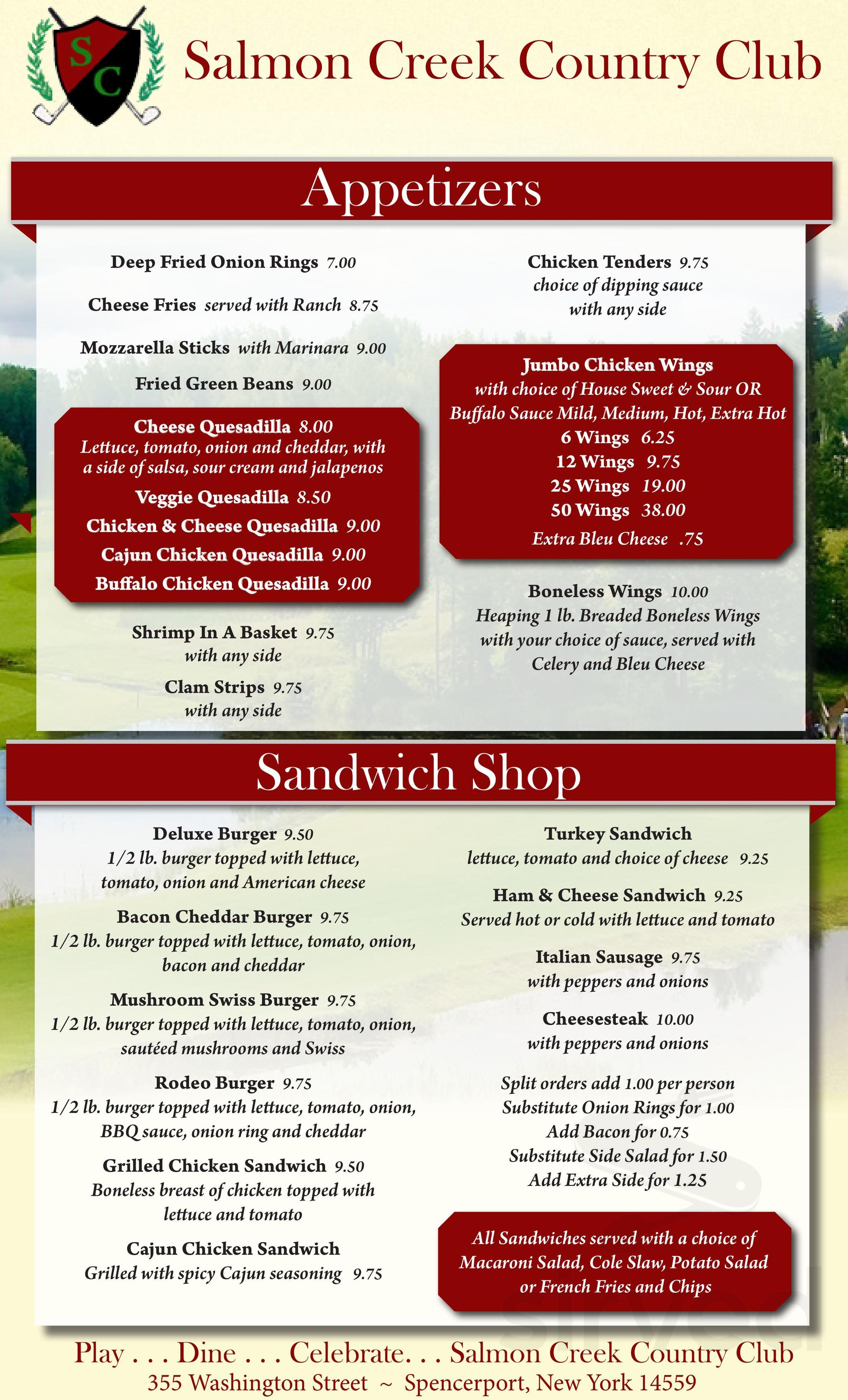 Salmon Creek Country Club menu in Spencerport, New York, USA