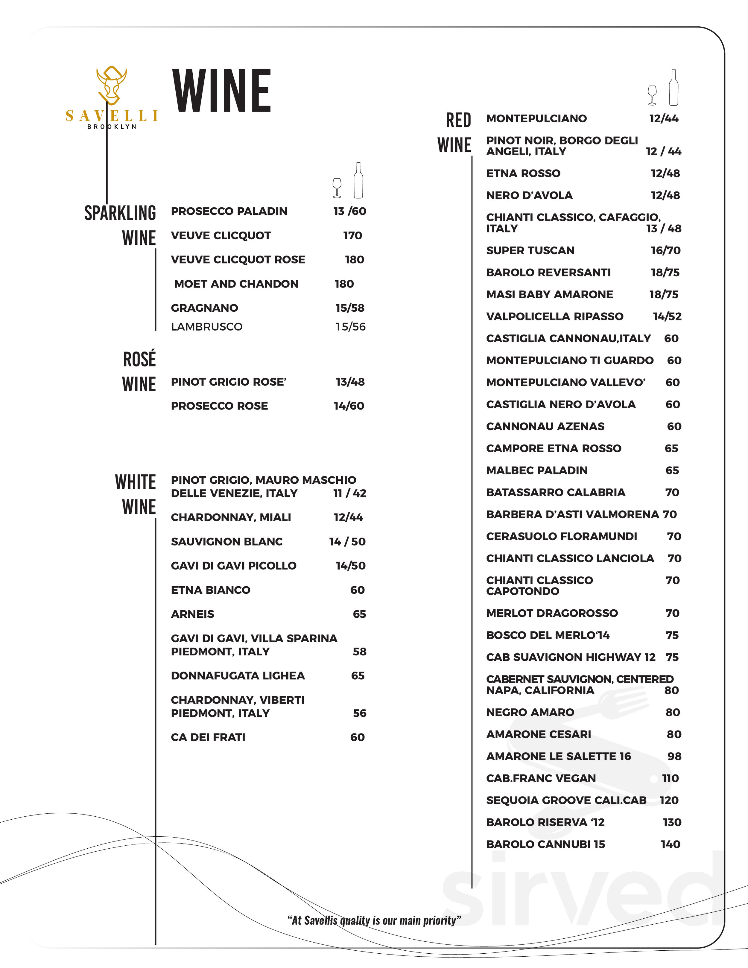 Savelli menu in Brooklyn, New York, USA