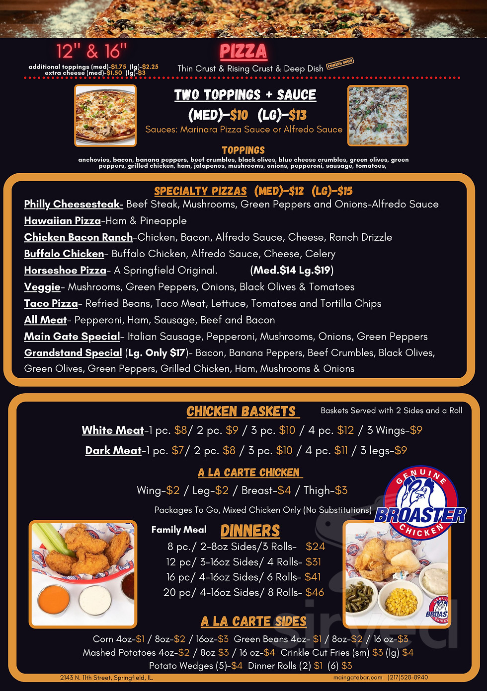 Main Gate Bar Grill Menu In Springfield Illinois Usa