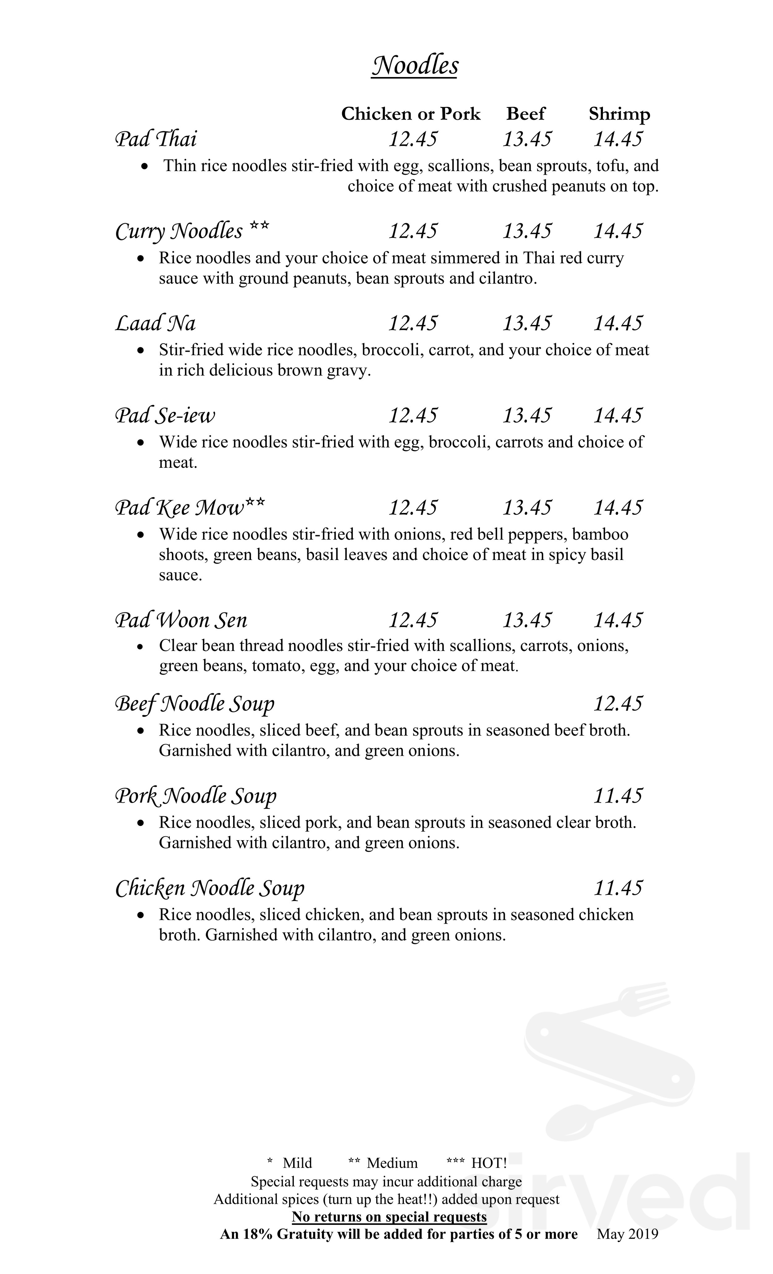 Morningside Thai Restaurant menu in Houston, Texas, USA