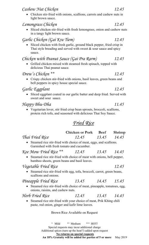 Morningside Thai Restaurant menu in Houston, Texas, USA