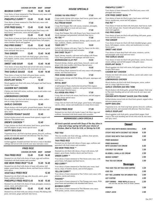 Morningside Thai Restaurant menu in Houston, Texas, USA