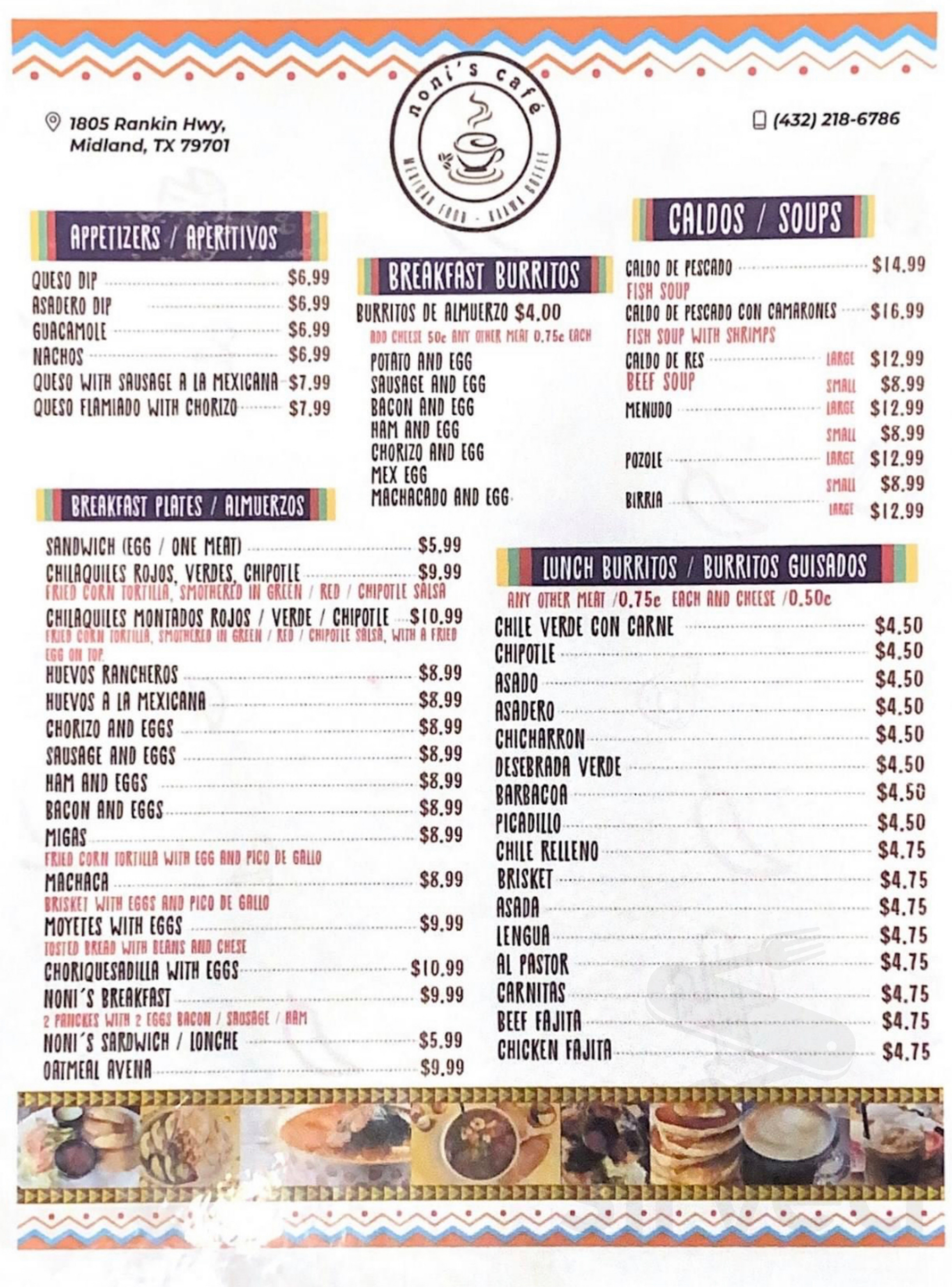 Menu - Midland TX's Noni's Café | Sirved